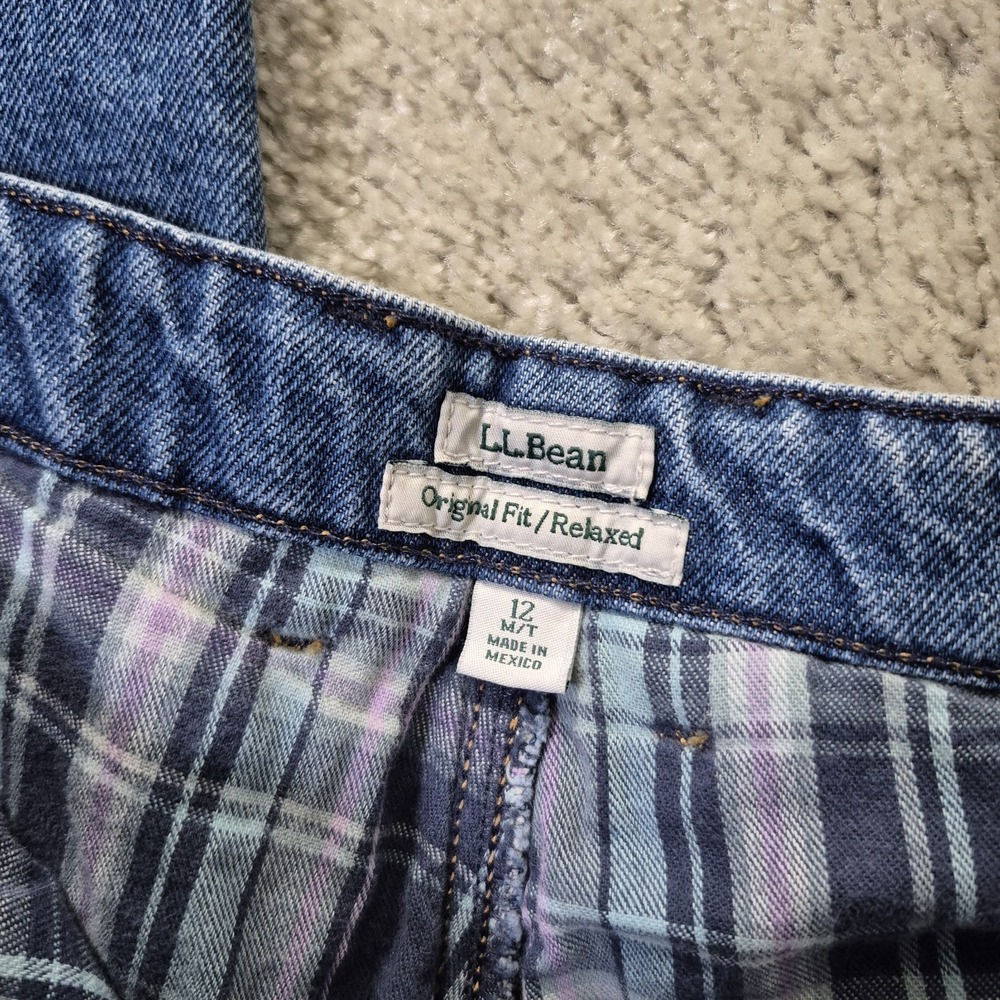 LL Bean Flannel Lined Jeans Womens 12 MT Blue Denim Relaxed Outdoor Work Camp - Picture 2 of 10